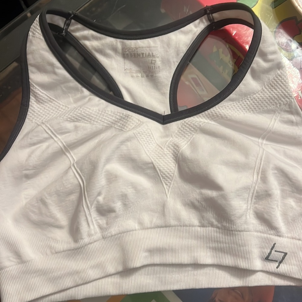 Fit tin sport essentials white grey sport bra stretch soft athletic fit comfort